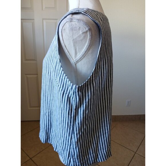 Liz ClaiborneLinen Blend White Navy Striped Sleeveless V-Neck  Shirt Size Small - Picture 4 of 12